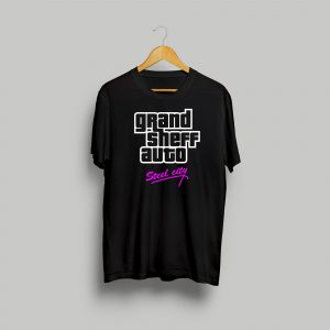 GTA Grand Sheff Auto Steel City Sheffield Black T-Shirts